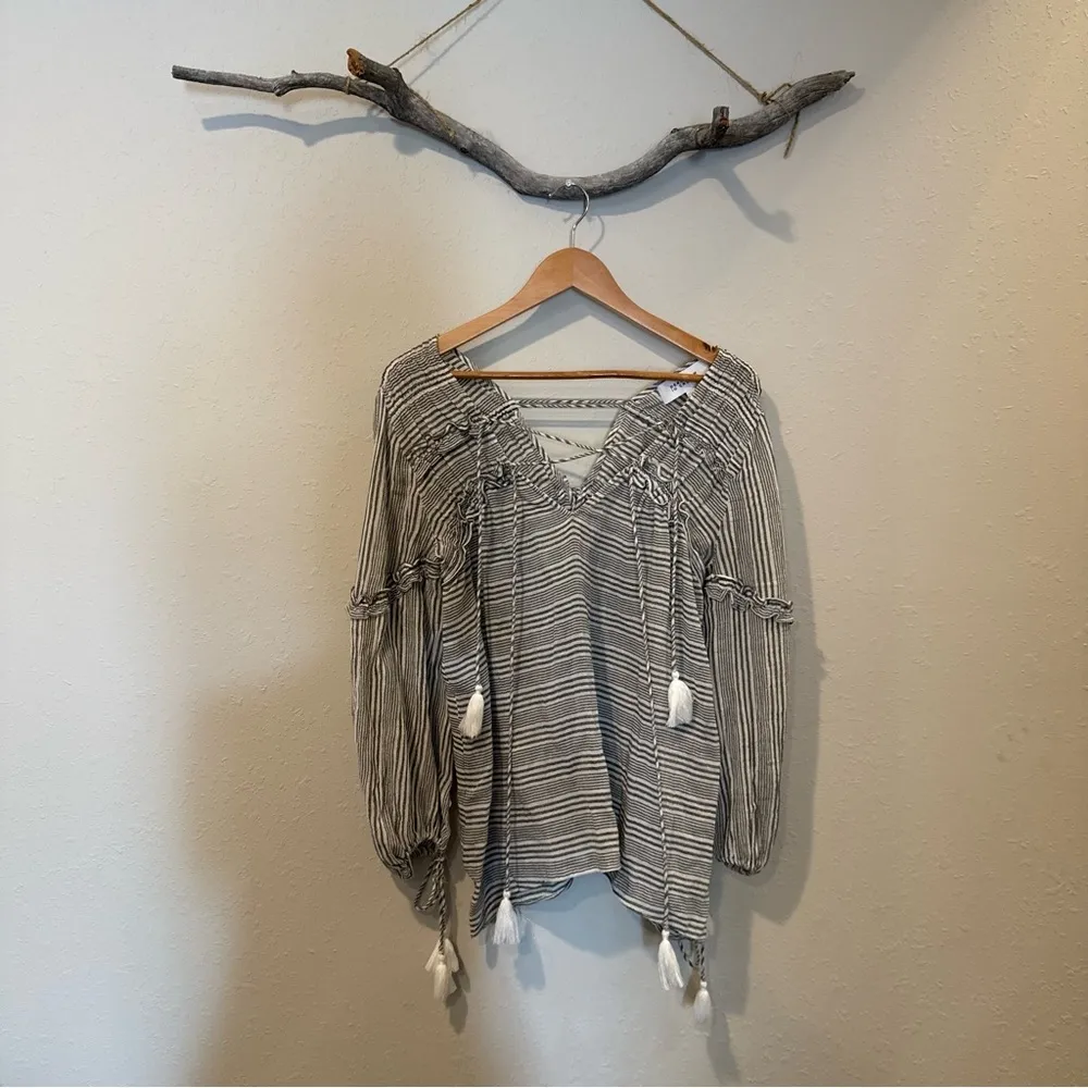 Derek Lam 10 Crosby V Neck Stripe Tassel Blouse - Image 5