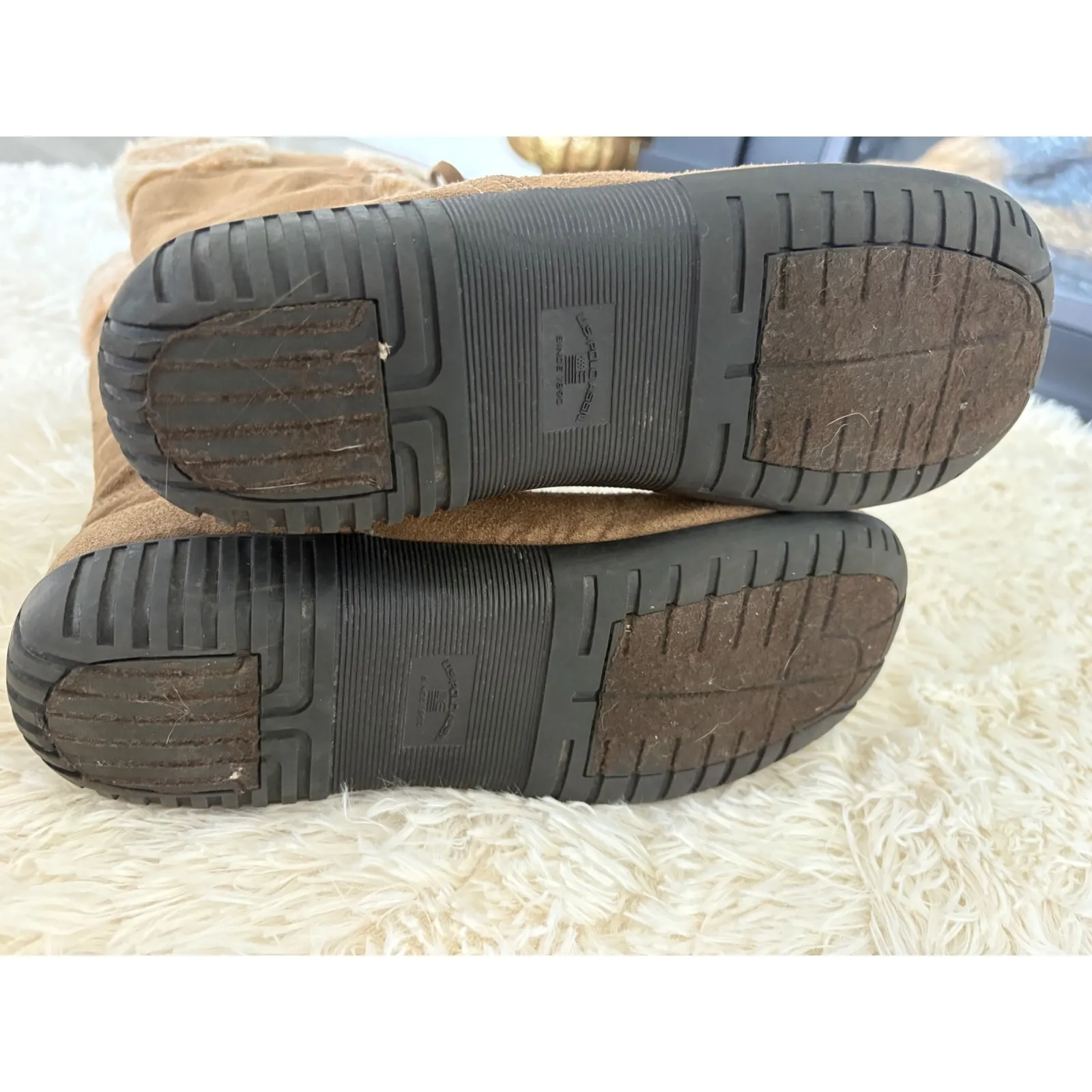 US Polo‎ Assn Womens Boots 10 Brown Faux Suede Fur Trim PomPom Accents - Image 9