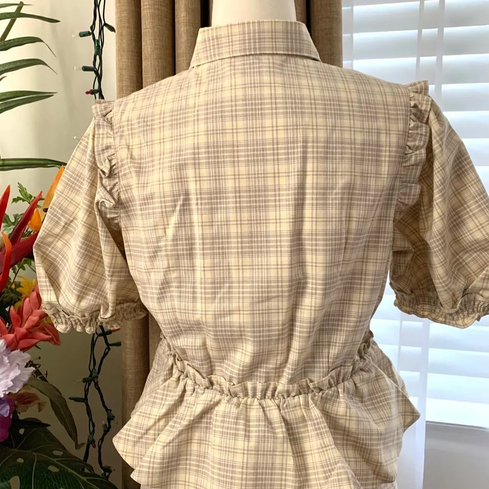 GU (Uniqlo) x Rokh Half Sleeve Shirt Dress in Beige Plaid Check Size M - Image 12