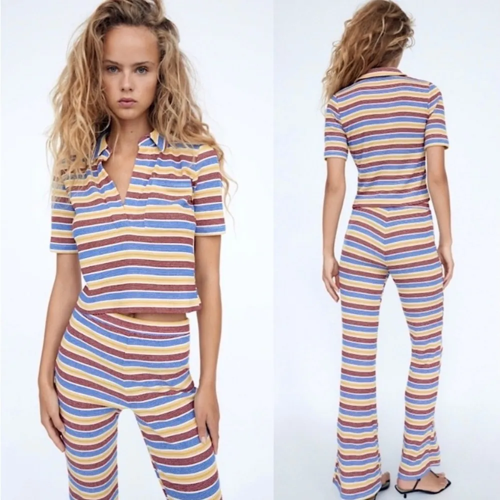 NEW ZARA Multicolored Textured Flare Leg Pants - Image 10