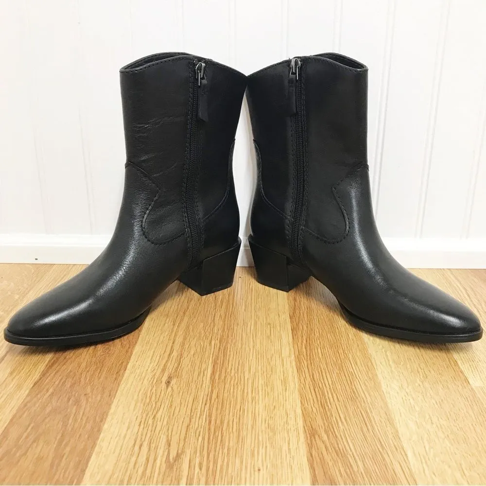 NATURALIZER Gaby Black Leather Western Midi Boot Bootie Block Heel Size 5 New - Image 4