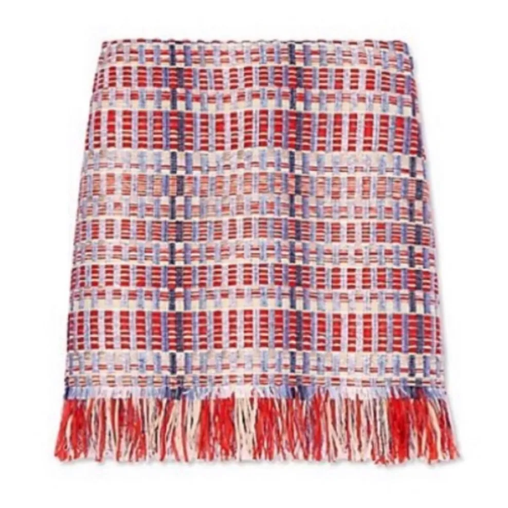 Tory Burch Tara Skirt Indigo Lurex Tweed Fringe Sz 2 Rare Runway 2016 Collection - Image 3