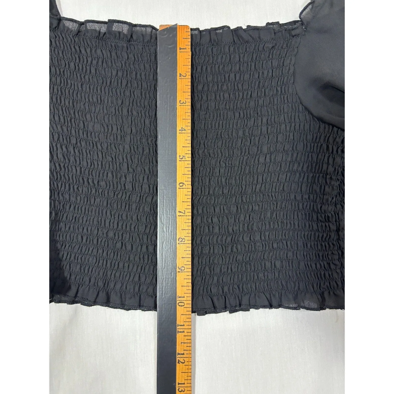 Smocked Crop Top Womens S Black Puff Sleeve Milkmaid Whimsigoth Cottagecore - Image 5