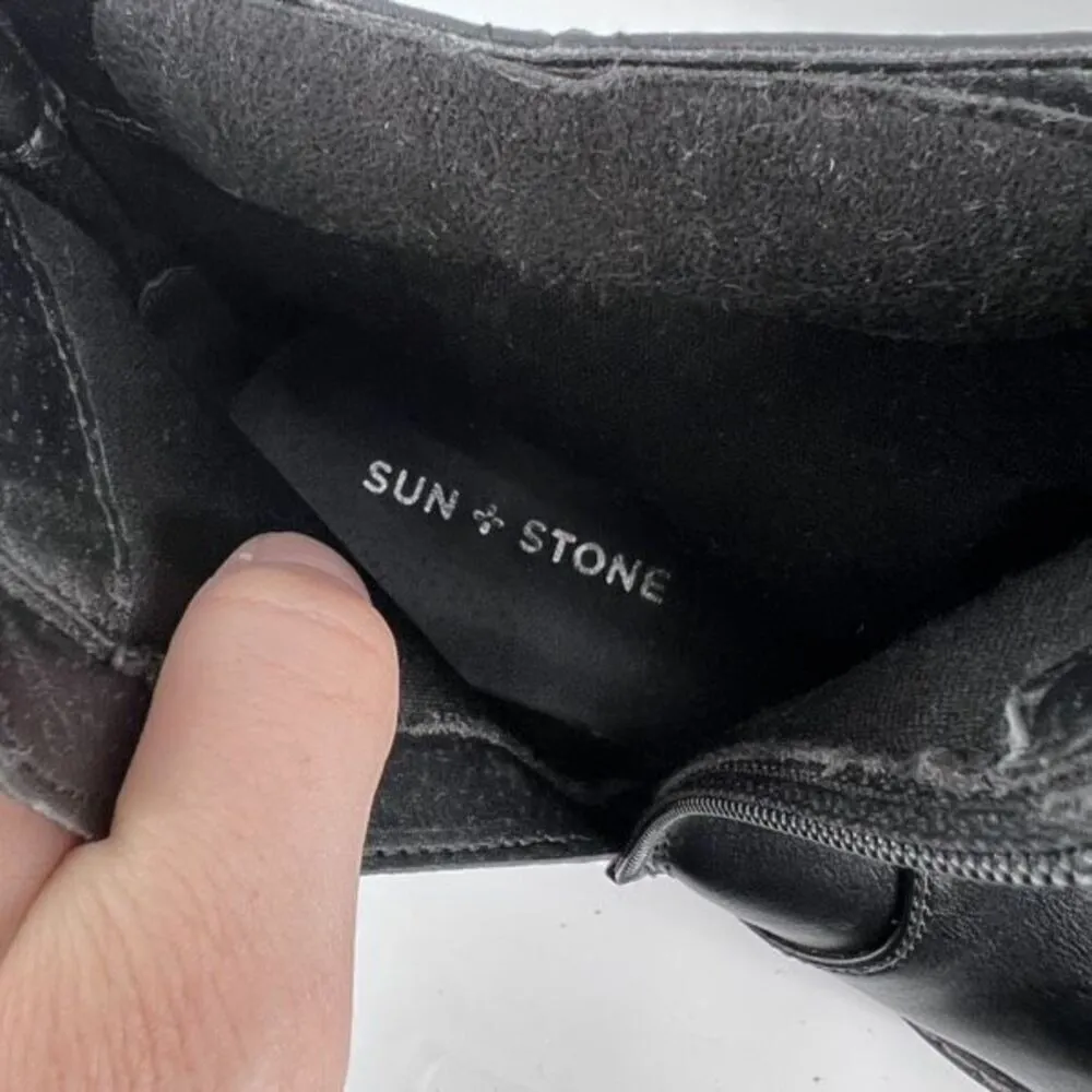 Sun + Stone Women's Faux Leather Block Heels Ankle Boots‎ Shoes Black Size 9 - Image 7