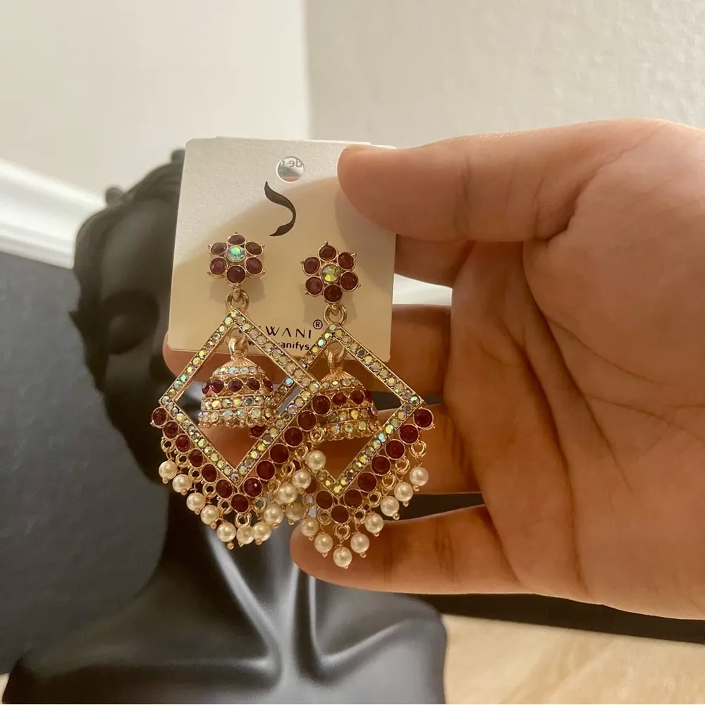 Dark Purple and Gold Statement Earrings - Image 3