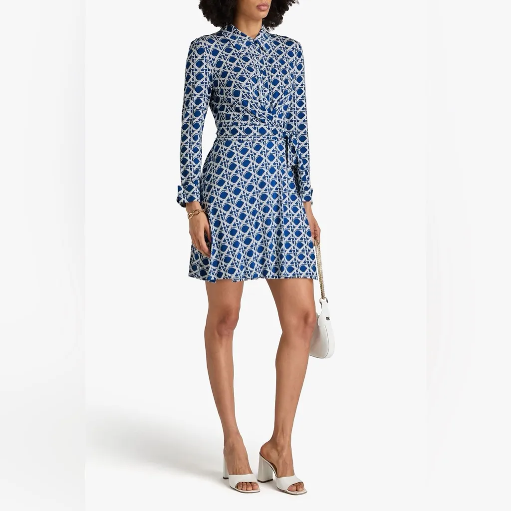 Diane Von Furstenburg Didi Dress Wrap Mini Blue Printed Womens Size XXS - Image 4