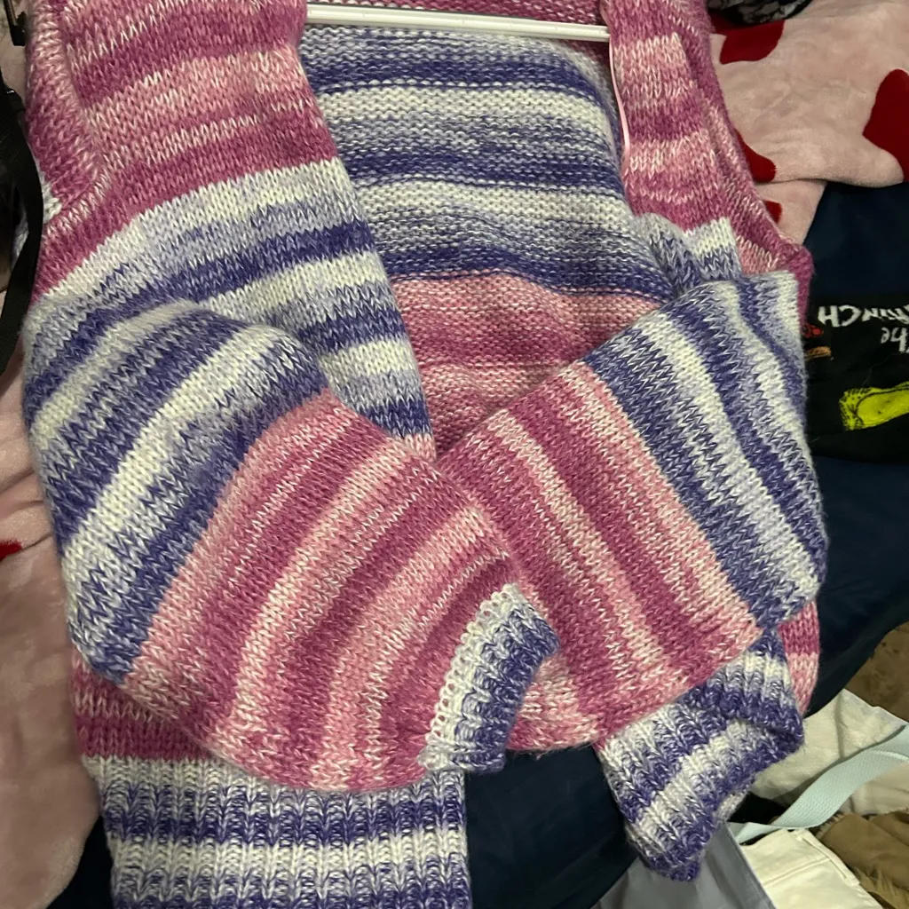 Sincerely Jules open front shoulder drop Pink and Purple Striped Cardigan size m - Image 5