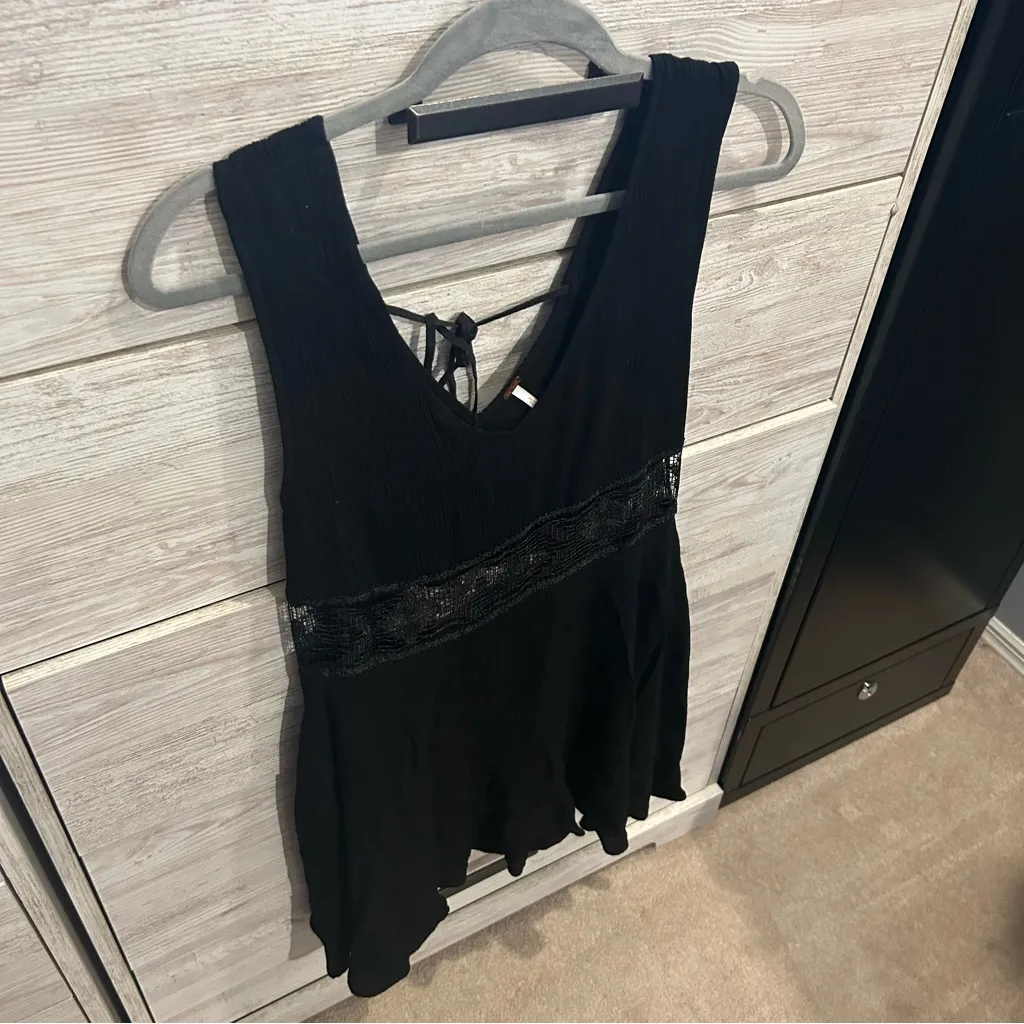 Free People Mini Lace Waist Inset Dress Gauze Layered Black Small - Image 4