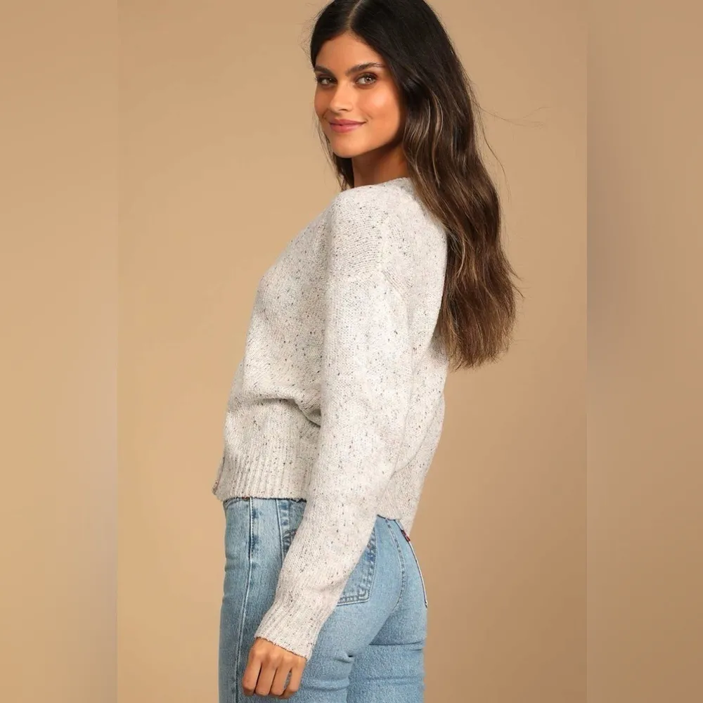 Lulus Happy Thoughts Beige Multi Knit Cardigan Sweater - Image 5