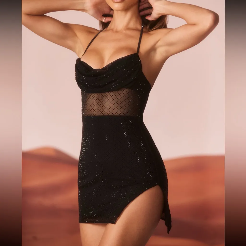 RANCHO MIRAGE
Embellished Cowl Mini Dress in Black - Image 6