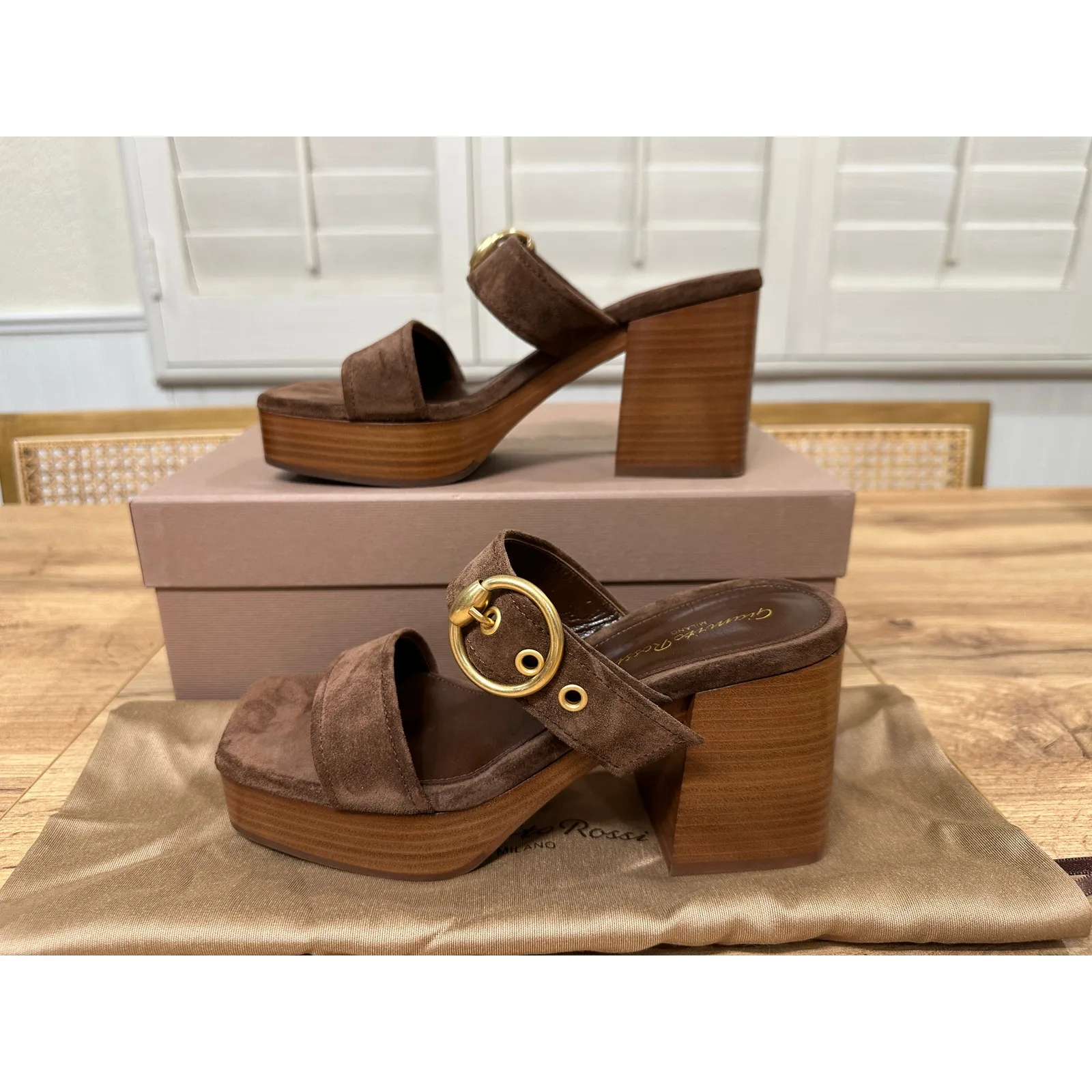 Gianvito Rossi Suede Buckle Dual-Band Platform Slide Sandals 7.5 US 37.5 EU NIB - Image 4