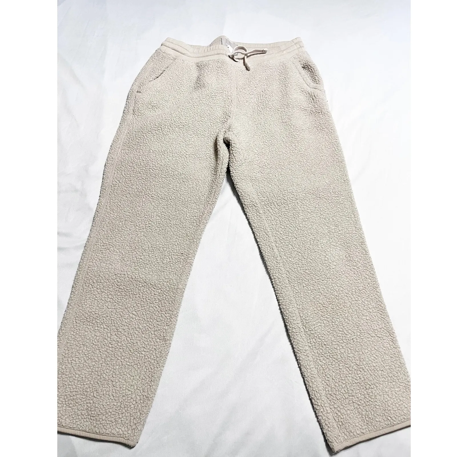 Everlane ReNew‎ Sherpa Fleece Pants Womens Size S Drawstring Cozy Lounge Oatmeal - Image 3