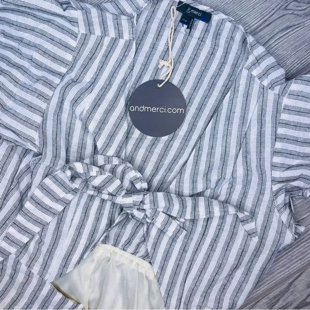 NWT &merci striped dress with tie front and cut out ruffle sleeve summer dress L - Image 5