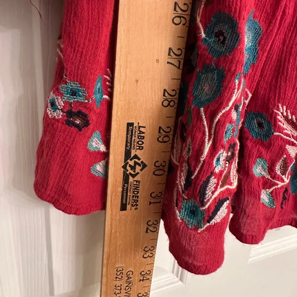 Free People Te Amo Berry Red Embroidered V-neck Mini Boho Festival Dress Sz S/P - Image 10