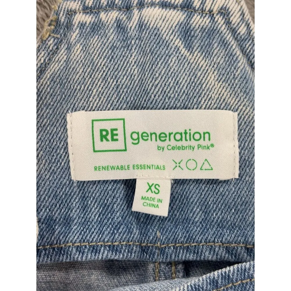 Regeneration By Celebrity Pink Daisy Dress Overall Denim Jumper Womens XS - Image 4