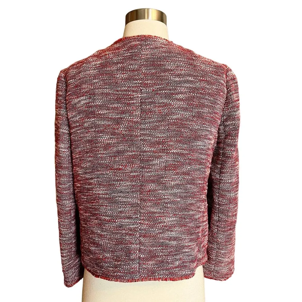 RED VALENTINO Red Tweed Blazer Jacket Snap Front Metallic Giacca ITALY 46 8 EUC - Image 3