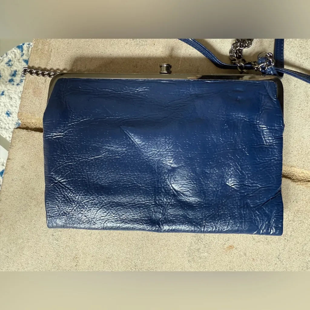 Vintage HOBO navy blue patent leather wallet on crossbody chain. - Image 2