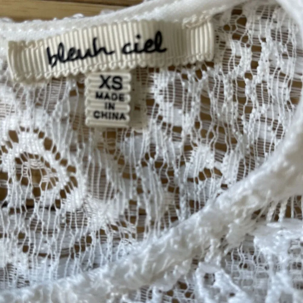 Bleuh Ciel Women’s Sleeveless White Lace Over Tan Lining Dress Size XS Back Zip - Image 5