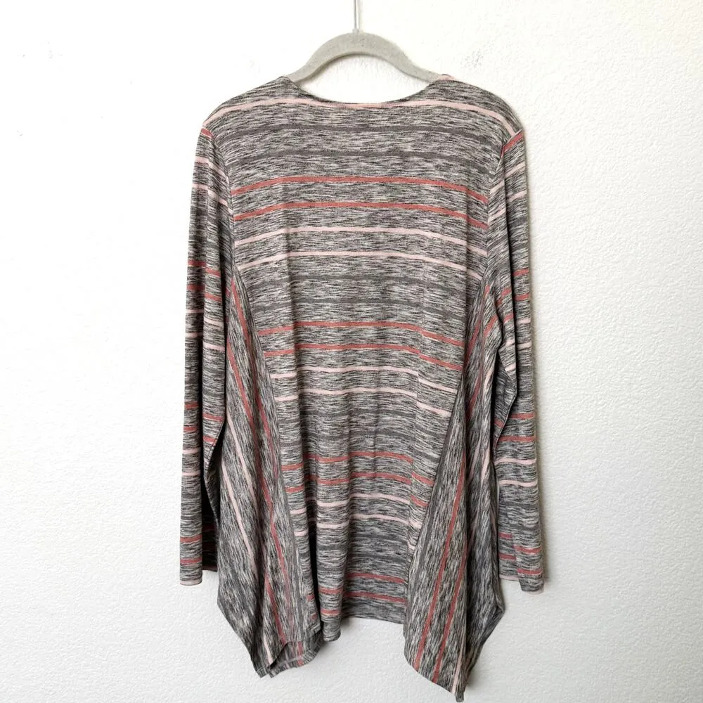 [J. Jill] Pure Jill Striped Scoop Neck Marled Long Sleeve Tunic Top NWT Sz Large Gray - Image 2