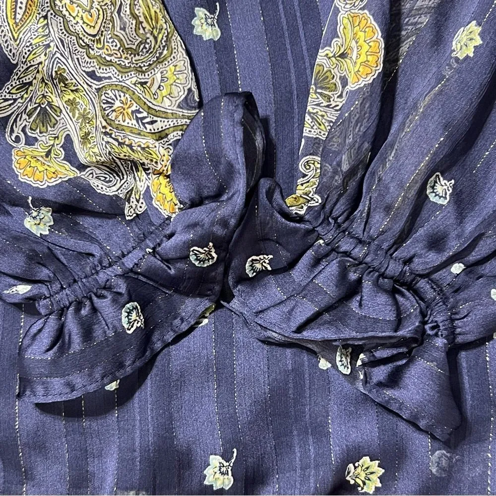Fig & Flower Anthropologie Blue Floral Top Size L Long Sleeve Boho Peasant Size L - Image 9