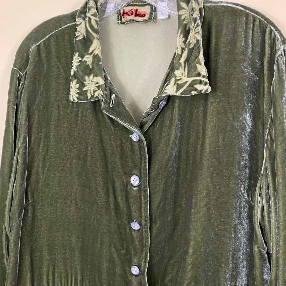 Vintage KiKo Green Velvet Silk Button Down Blouse Shacket Size undefined - Image 2