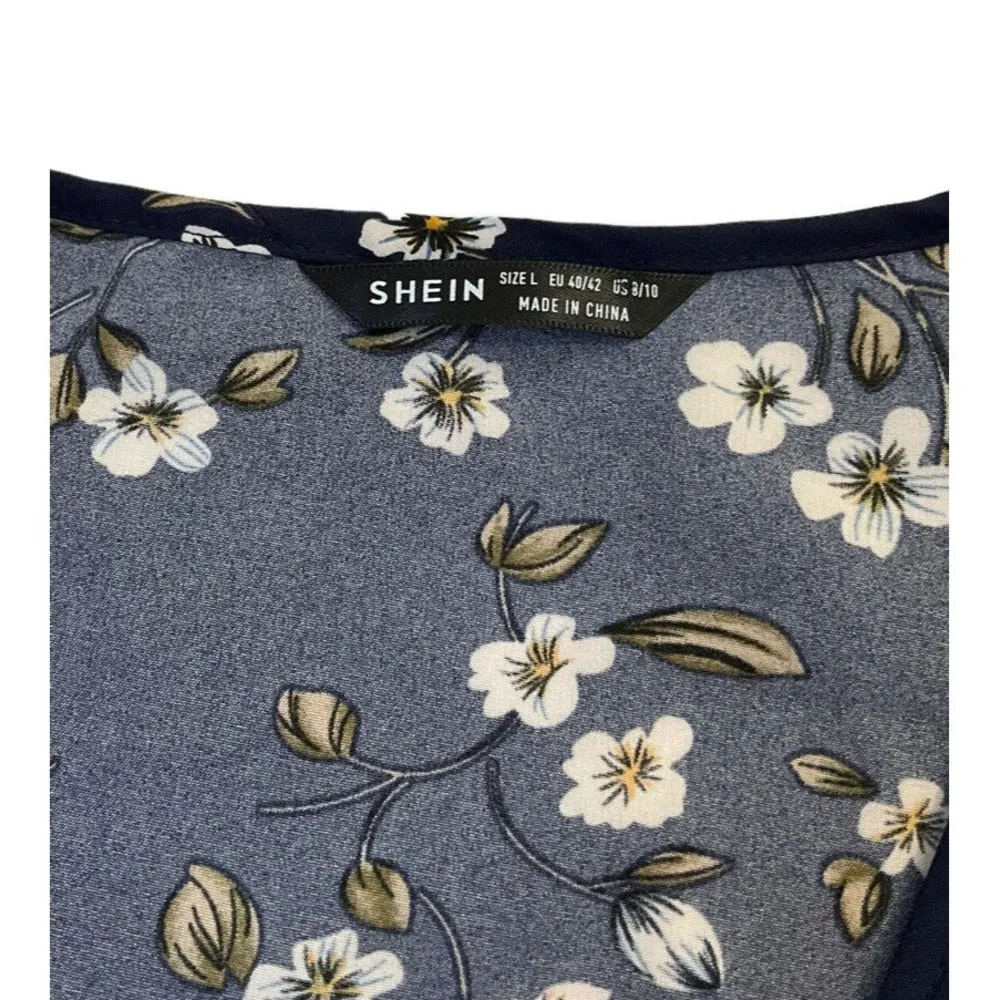 Shein Women’s Large Floral Cropped Top Blue Ruffle Spring Summer #1 - Image 4