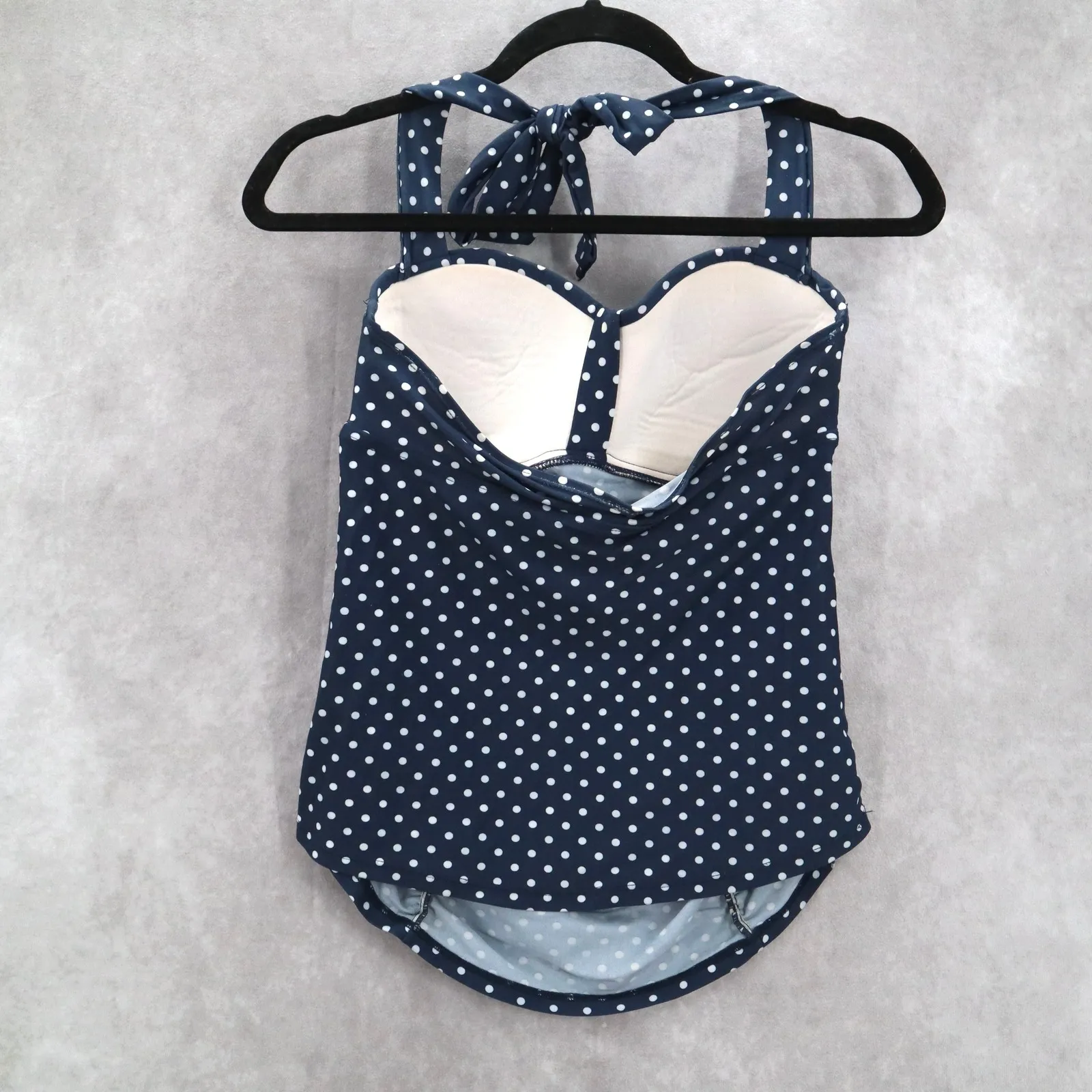 Merona Navy Blue Polka Dot Padded Halter Tie Swim Beach Tankini Top S Small - Image 4
