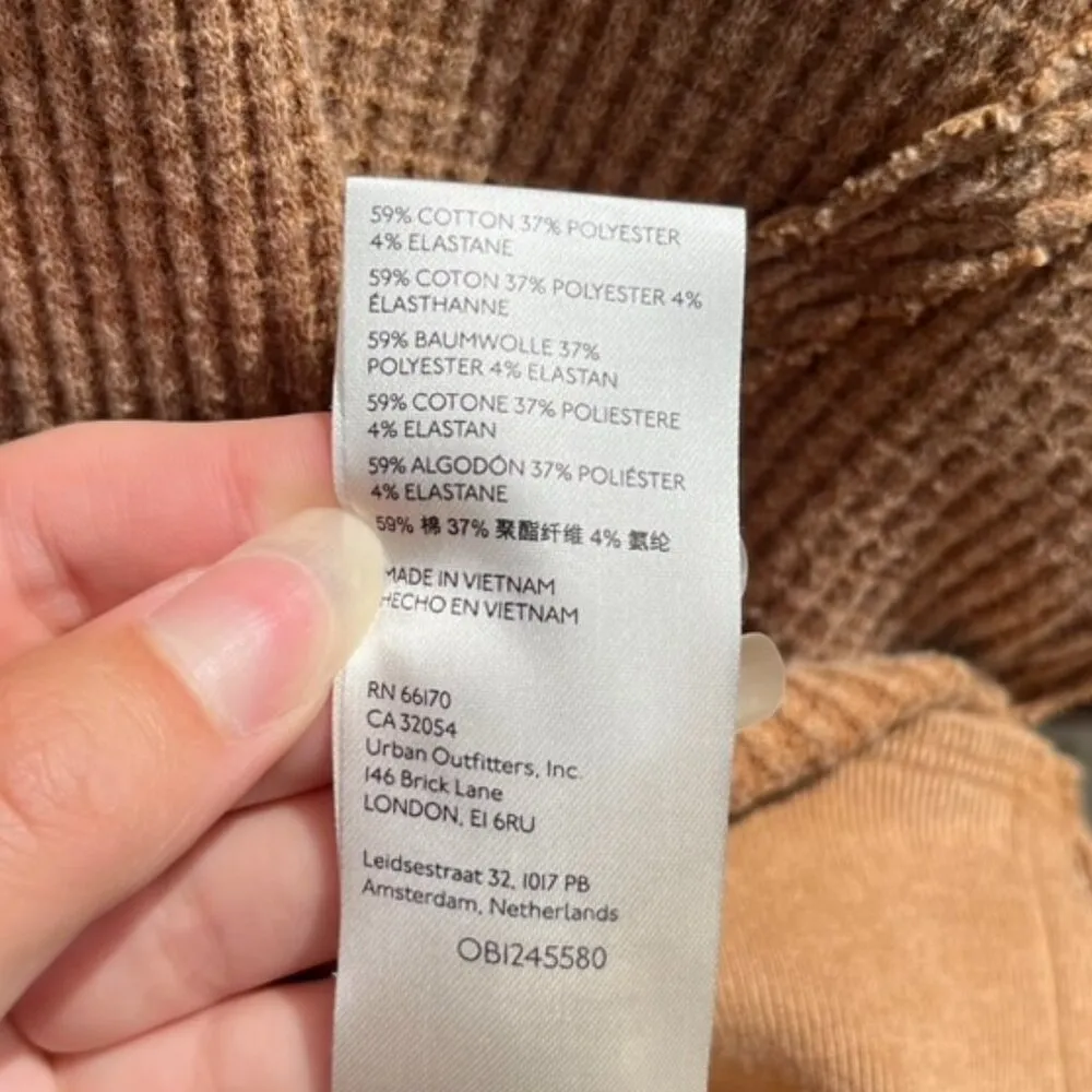 We The Free Golden Brown Waffle Knit V Neck Pullover Top Women's XS - Image 5