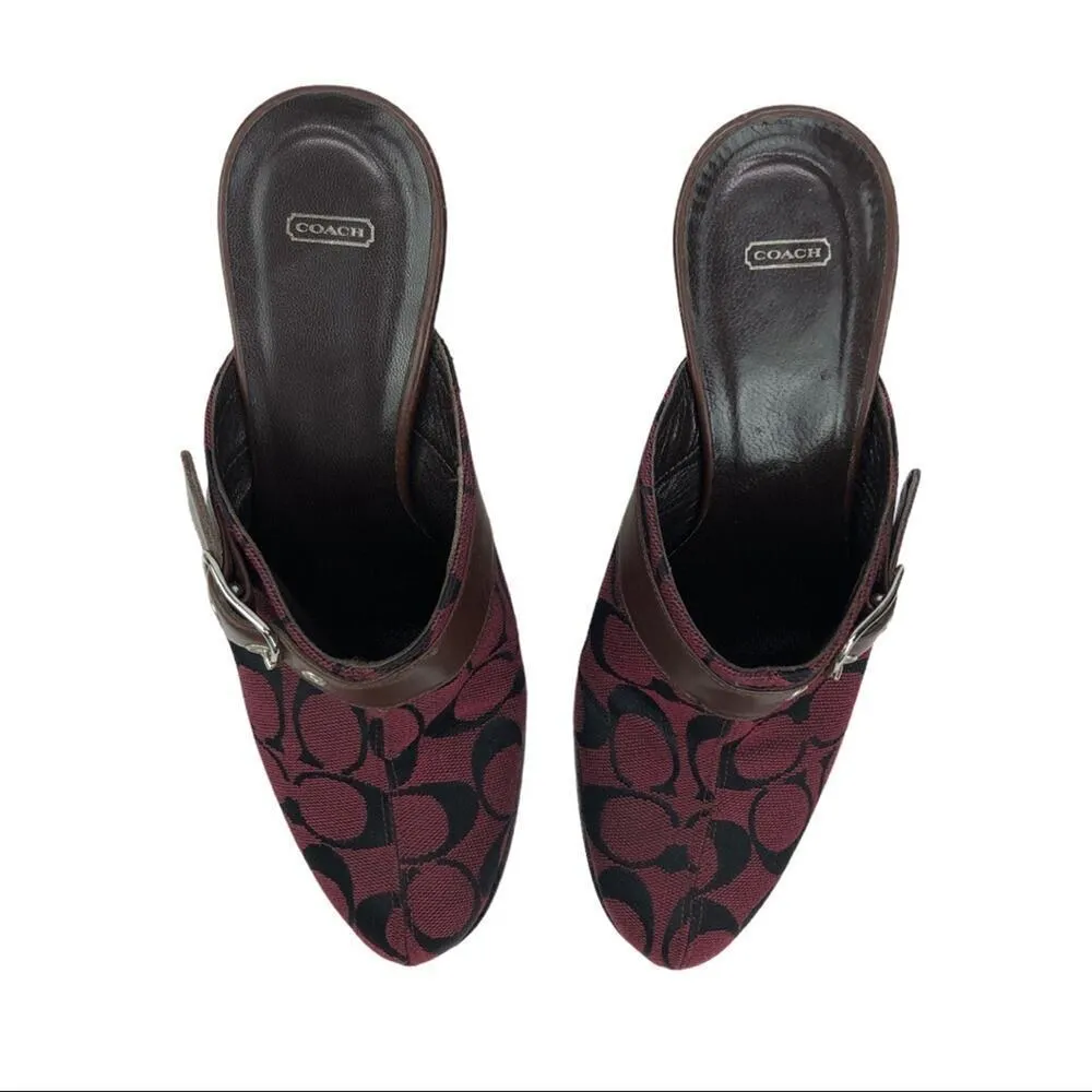 COACH Signature Monogram Canva Burgundy/wine Logo textile Bethany Wedge Mules 7 - Image 13