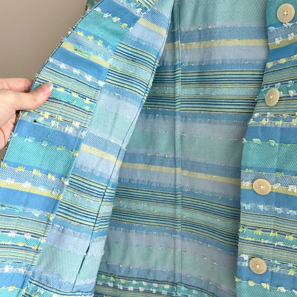 Coldwater Creek Blue/Green Boucle Striped Button Down Jacket, Size PXL - Image 7