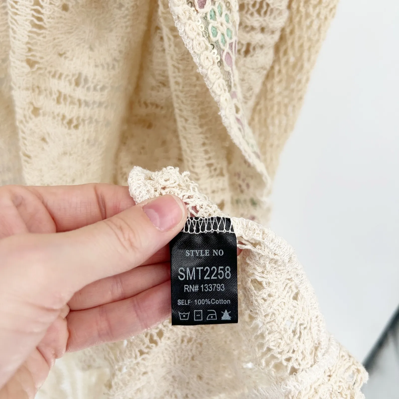 POL Womens Boho Crochet Sequin Embellished Duster Cardigan Beach Cover Up Size L - Image 7