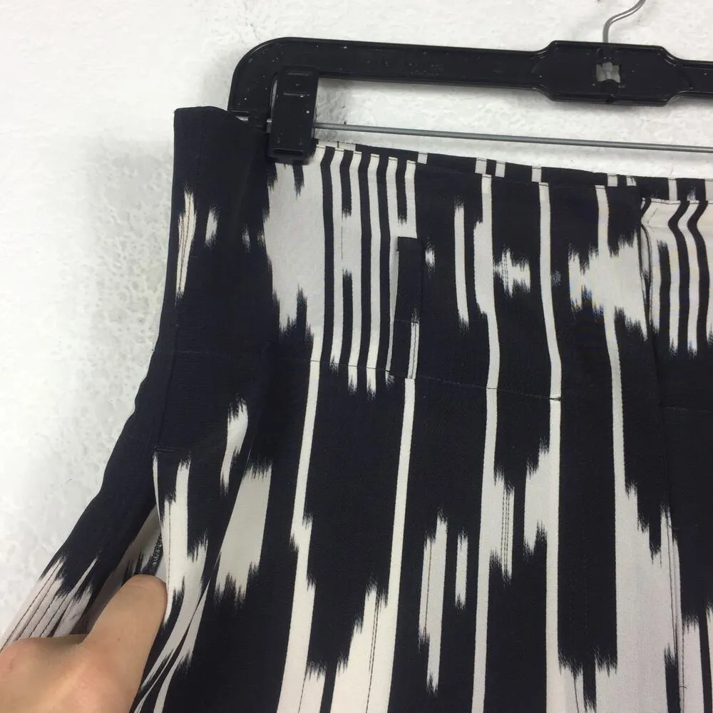 Theory 100% Silk Trousers Gunilla Interlace Ikat Black White Paperbag Pant Sze 6 - Image 7