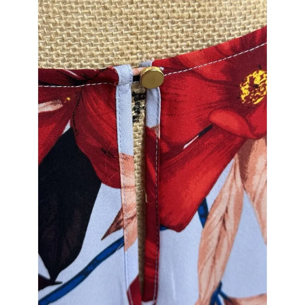 Liz Claiborne Women's 3/4 Sleeve Light Blue & Red Ruffle Floral Blouse Size 1X - Image 3