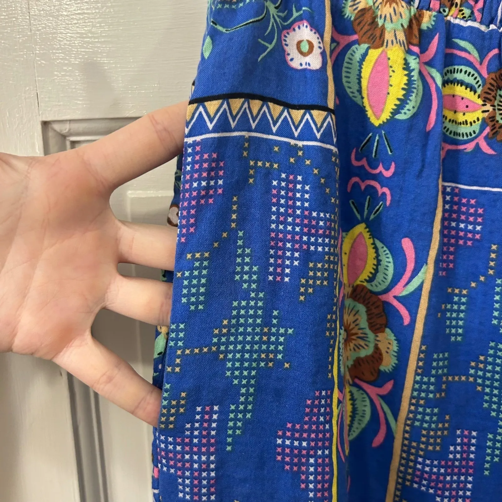 Entro Sz L Blue Folk Floral Tiered Maxi Skirt Boho Festival Hippie Teacher Flowy - Image 4