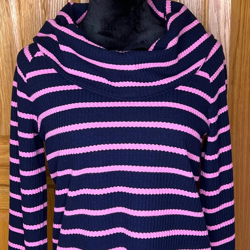 Talbots Raglan Waffle Knit Cowl Neck Long Sleeve Stripe Sweater Top Tee Sz Small - Image 4