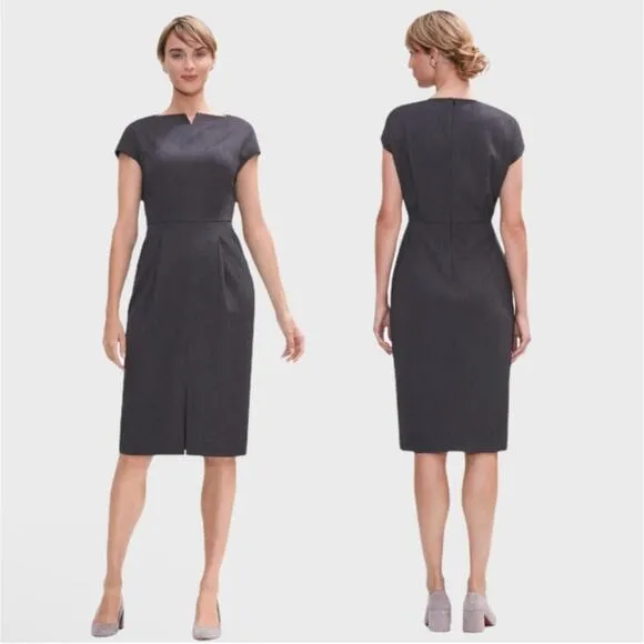 MM Lafleur Rukmini Grey Split Neck Cap Sleeve Front Slit Sheath Career Dress 8 - Image 2
