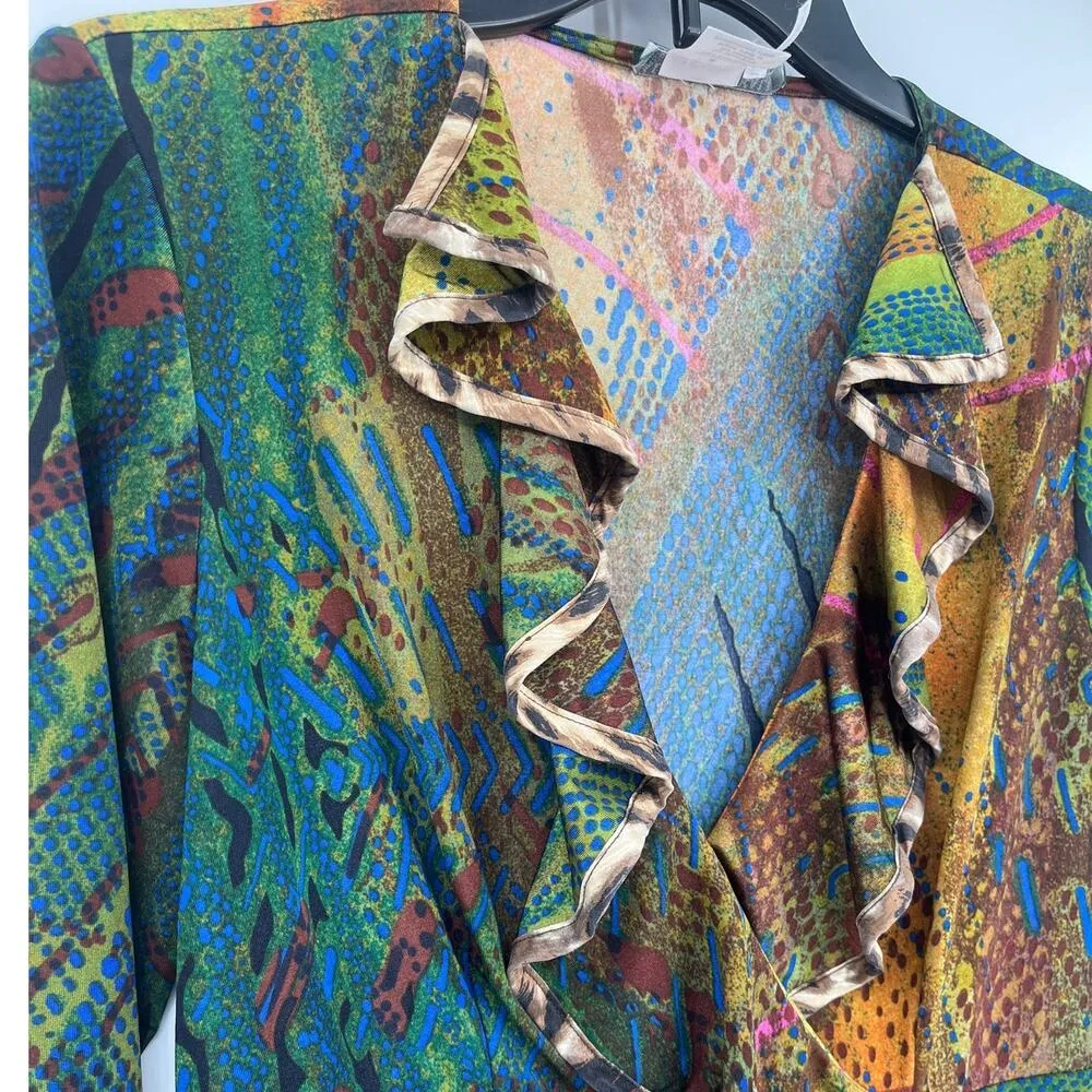 Alberto MakaIi Womens Babydoll Top Sz S Y2K Flare Sleeve Ruffle Boho Silky Glam - Image 2