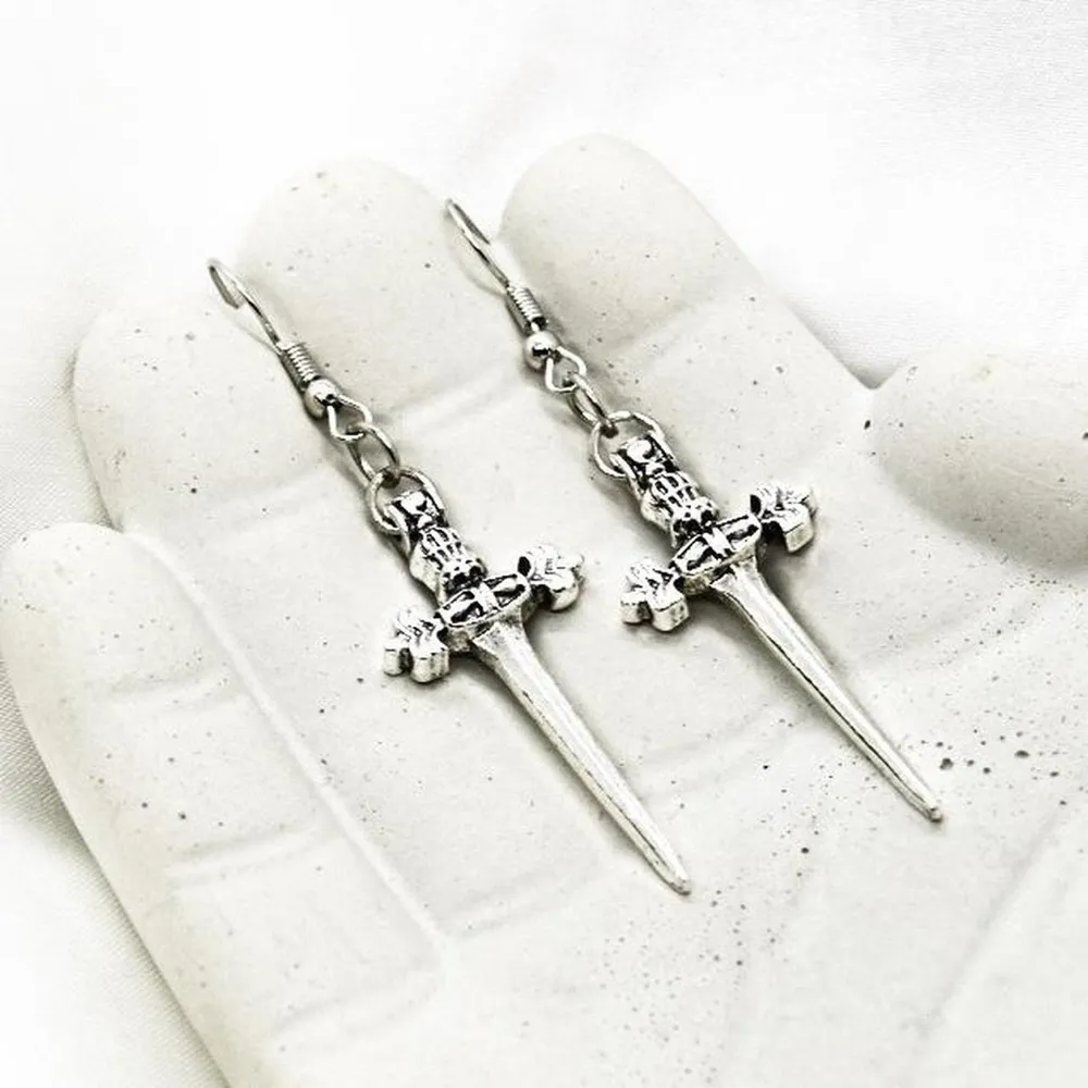 Grunge Silver Sword Earrings - Image 2