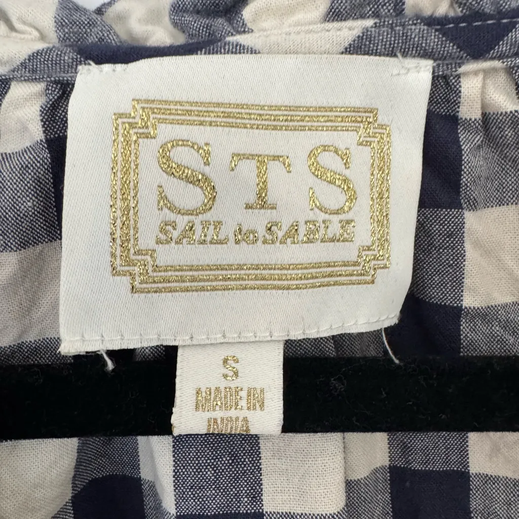 Sail to Sable Navy & White Gingham Flutter Sleeve with Tassel  Dress Size Small - Image 5