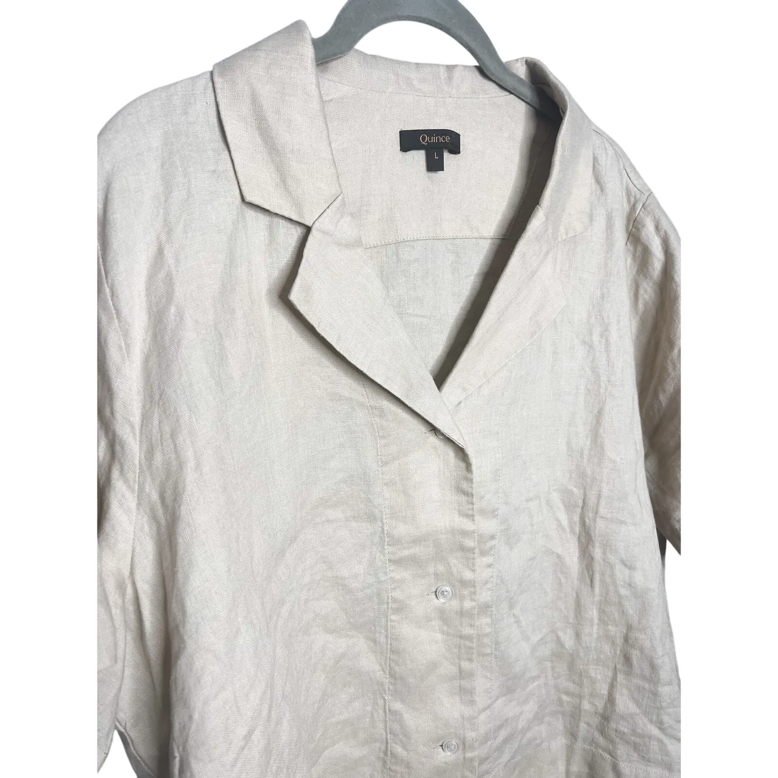 Quince 100% European Linen Short Sleeve Shirt Large Tan Flax Button‎ Down - Image 8