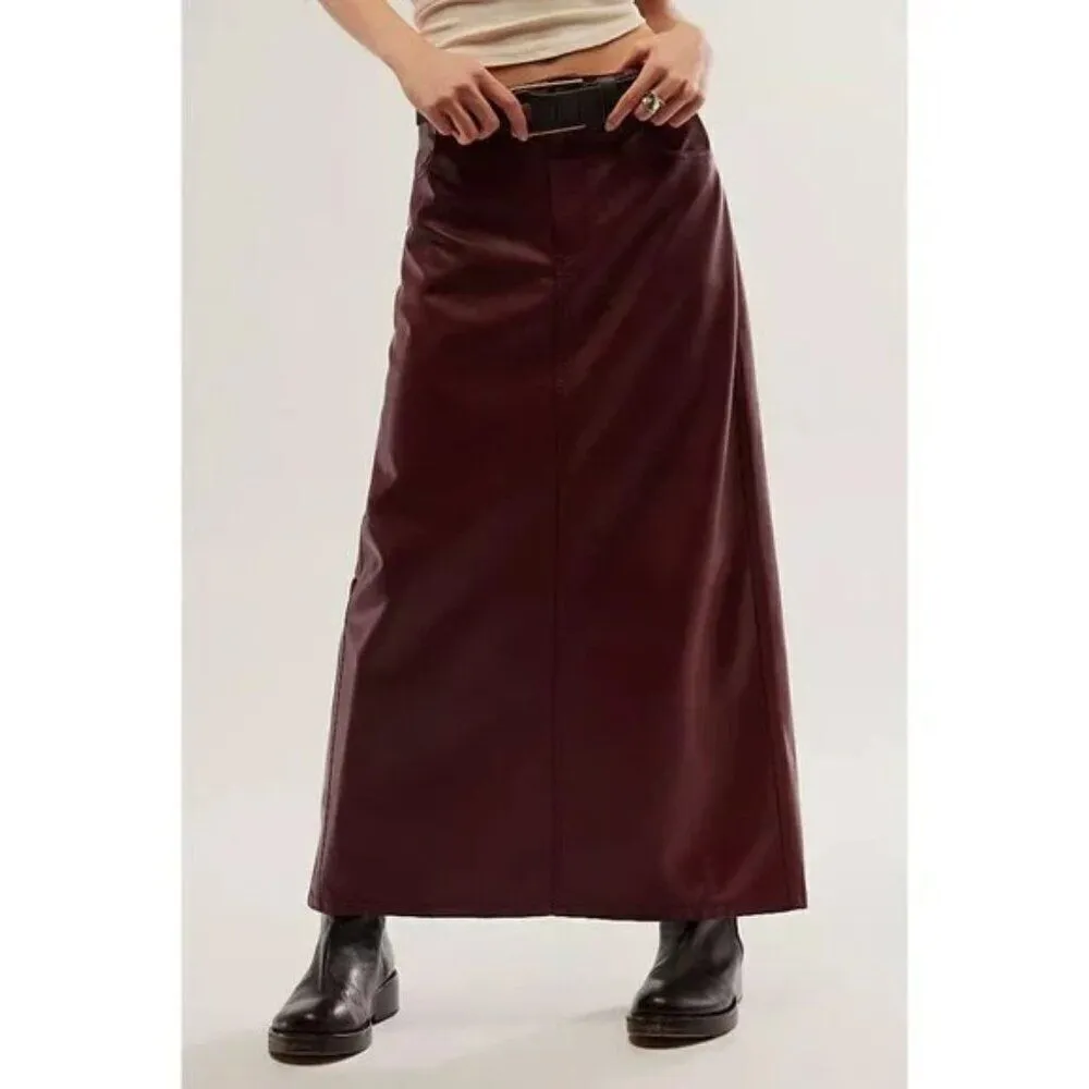 FREE PEOPLE NWT City Slicker Vegan Maxi Skirt / Red Jasper - 2 ($128) - Image 10