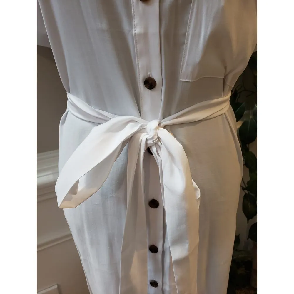 Forever 21 Shirt Dress Womens 0X White Side Pockets Belted Waist Button Front - Image 11