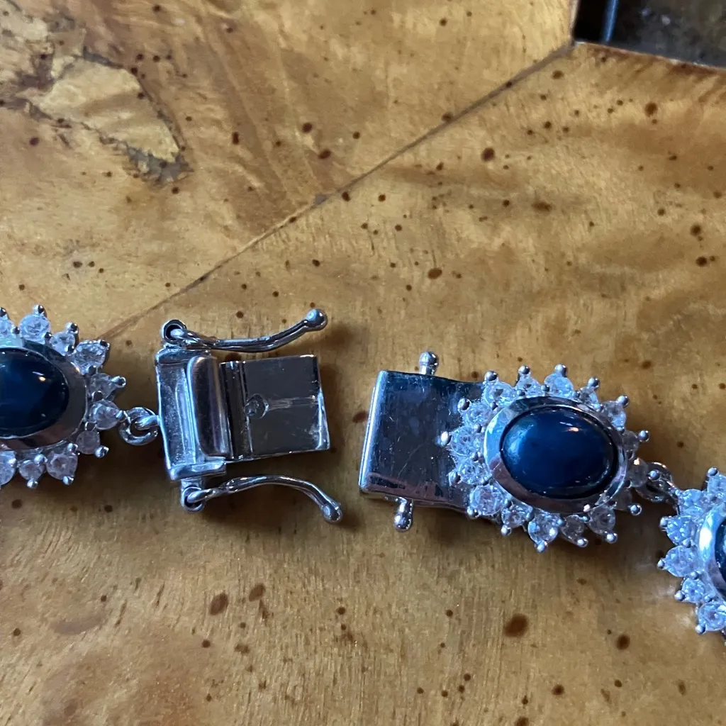 Natural Blue Star Sapphire Sterling Silver Bracelet - Image 4