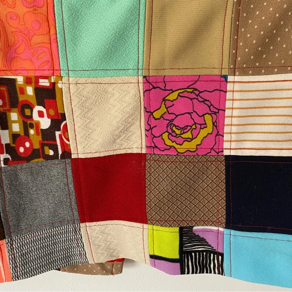 Vintage 70s Handmade Groovy Polyester Patchwork Blazer Jacket Petite XS size 0 Red - Image 9