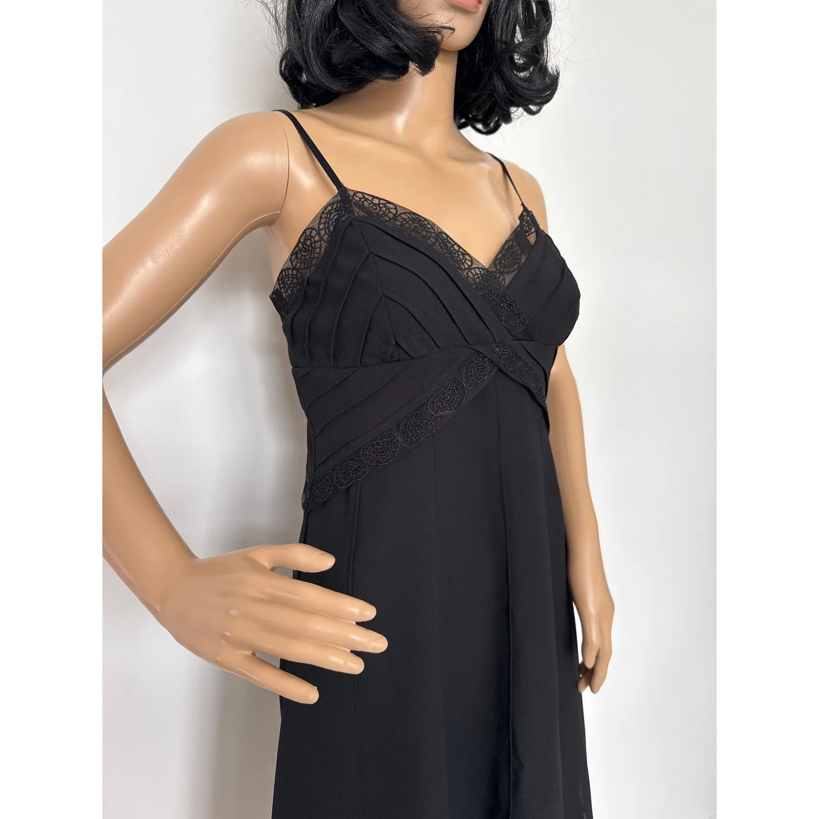 Eliza J New York Black sexy Lace pleated Trim Midi sleeveless Dress Size 4 Petite - Image 4