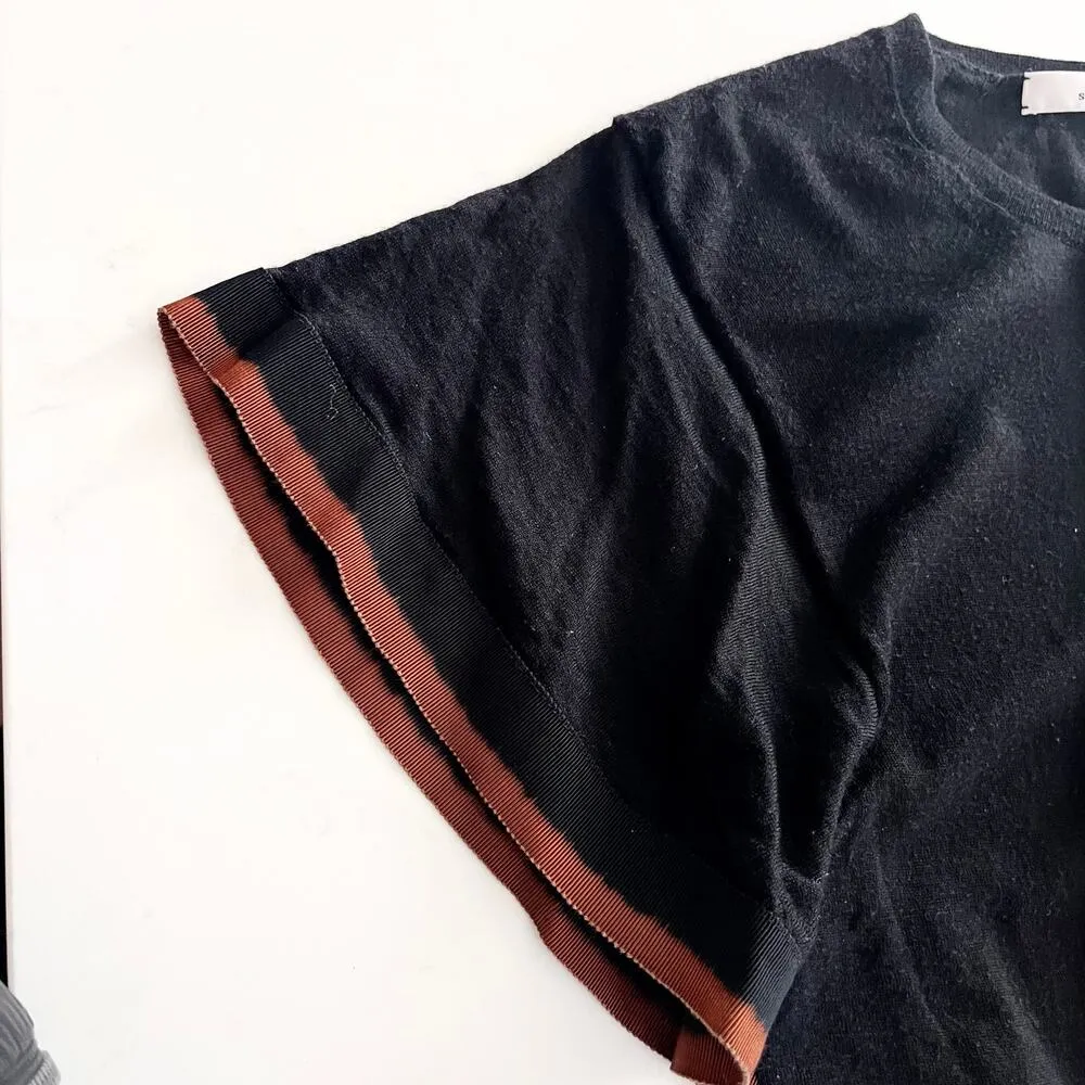 Dorothee Schumacher Black Contrast Flutter Short Sleeve Crewneck Sweater Size 1 - Image 5