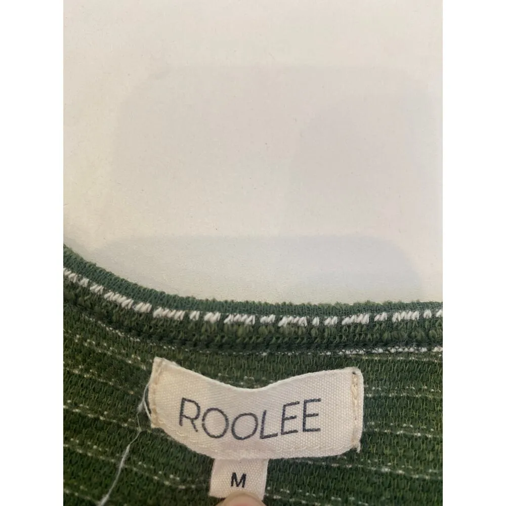 Roolee Green White Short Puff Sleeve Knit Shirt EUC Sz M Cotton Poly Stretch - Image 4