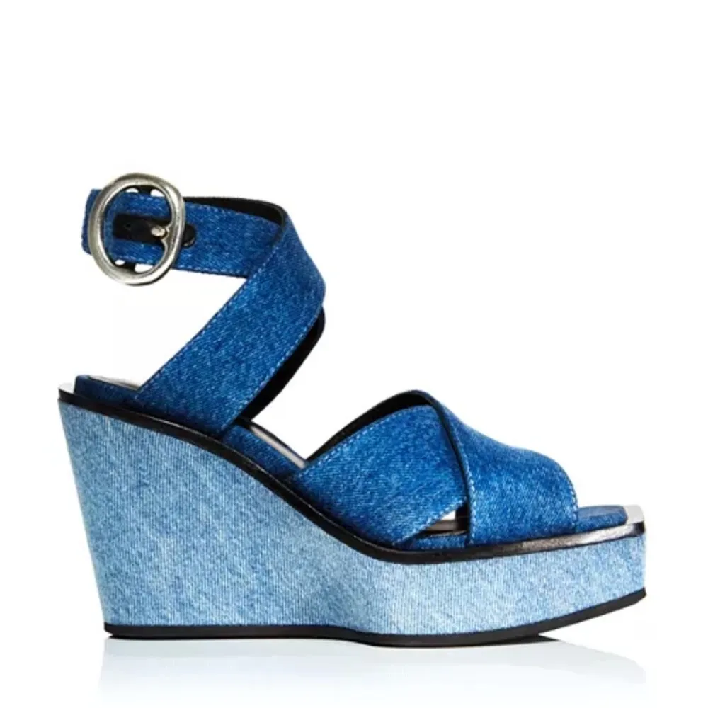 Rag & Bone Santiago Ankle Strap Platform Wedge Sandals Denim, Size 8.5/38.5 NWT - Image 15