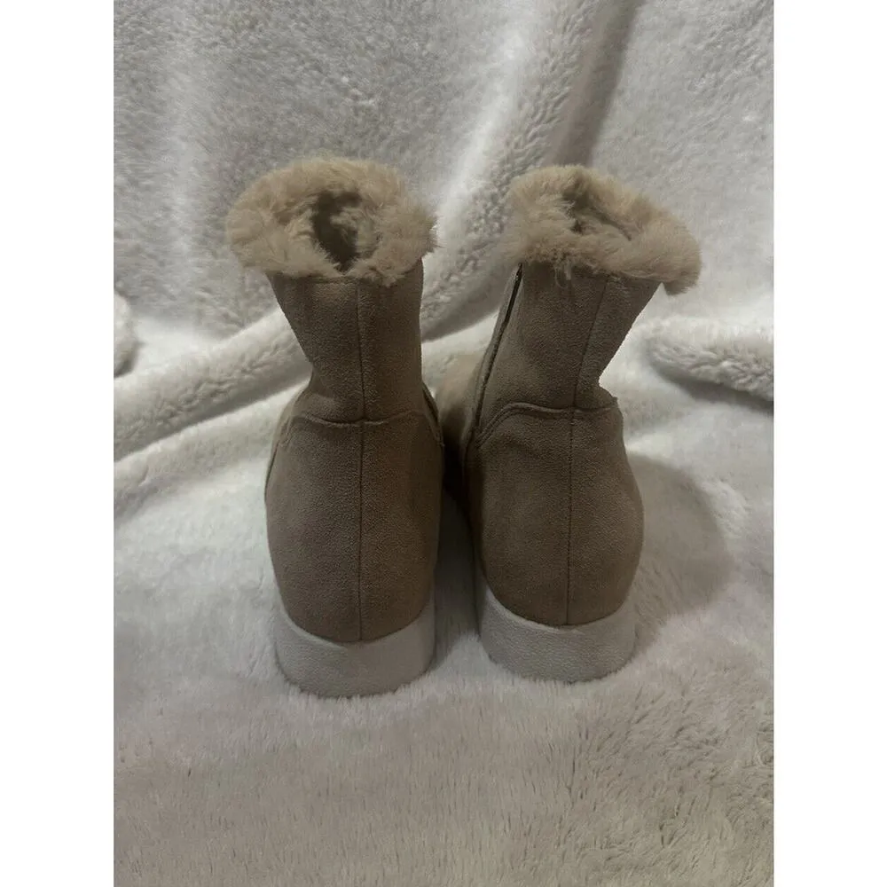 Blondo  Boots Women’s 8M Beige Waterproof Suede Sneaker Faux Fur Lined #B3496295 - Image 3