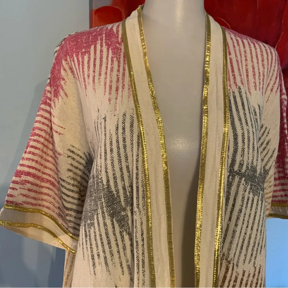 Soft Surroundings S/M Small medium cotton Cardigan Boho Open Front hold trim top - Image 2